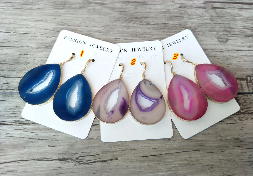 5 pairs Drusy Natural big Agat e geode Dangle Earrings druzy gem stone earrings Handmade Jewelry For Women ER502 | Украшения и