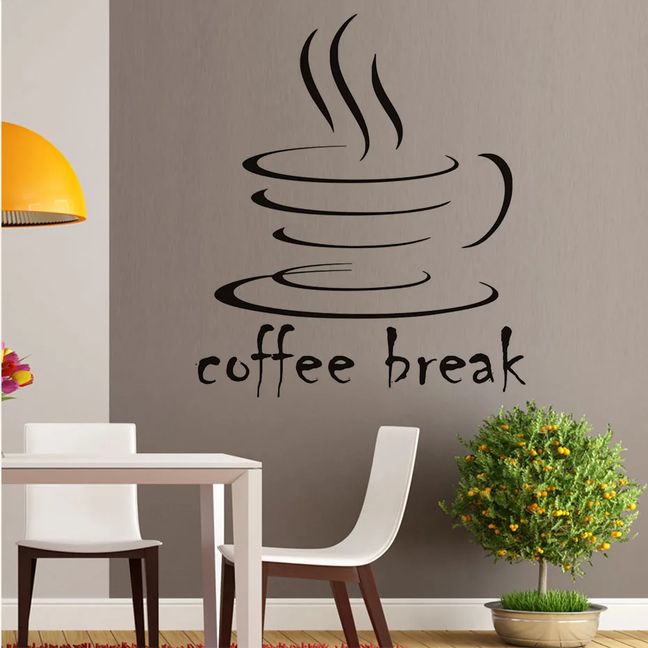 Kitchen Wall Stickers Line Drawing Coffee Break Vinyl Art Decal DIY Removable Lounge Decorative Sticker On Wall For Living Room