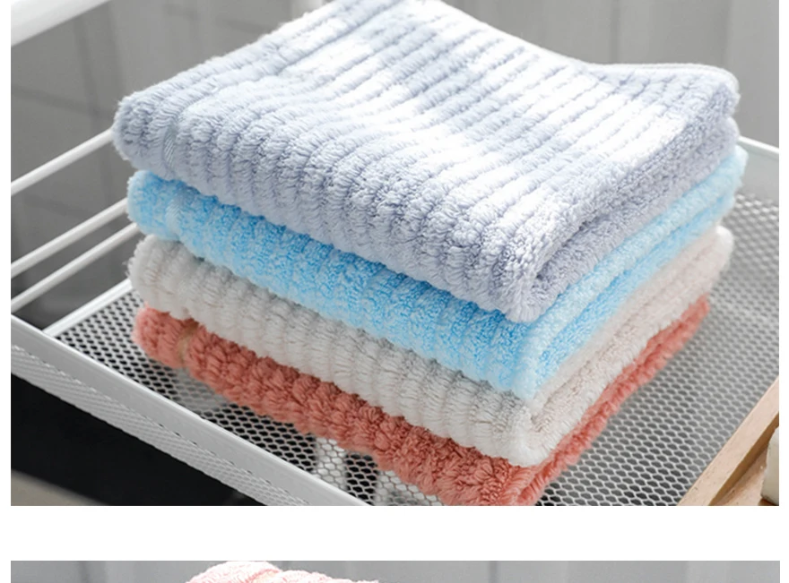 QCZX 4pcs Cotton Stripe Square Towel 34*34 Combed Cotton Small Towel Water Absorption And Quick Drying Solid Color Towel D40