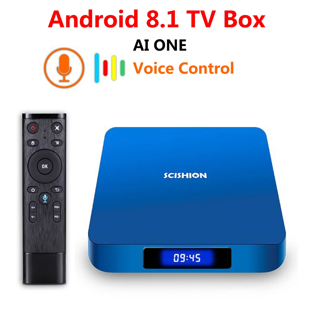 

SCISHION AI ONE Android TV Box android 8.1 2GB RAM 16GB ROM WiFi BT4.0 Media Player Display Screen Voice Control H.265 4K tv box