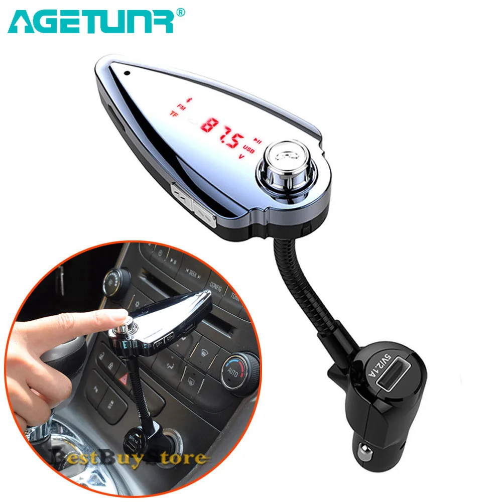 

AGETUNR Bluetooth Car Kit handsfree Set FM Transmitter MP3 Player 5V 2.1A USB Car charger Support TF SD Card & USB memory Music