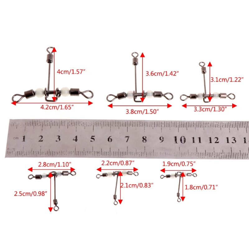 5 шт 3 пути светящиеся Т-образные поперечные роликовые Вертлюги с жемчужными бусинами рыболовные Вертлюги рыболовные крючки Разъем для рыбалки#20/12