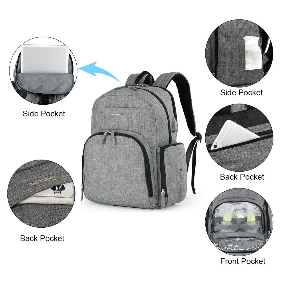 COLORLAND 2019 new multi-functional large-capacity thermal insulation back milk bag shoulder Mummy bag usb interface