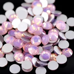 100 шт милые Кристальные опаловые розовые круглые Стразы для ногтей разных размеров SS3-12 RS-08