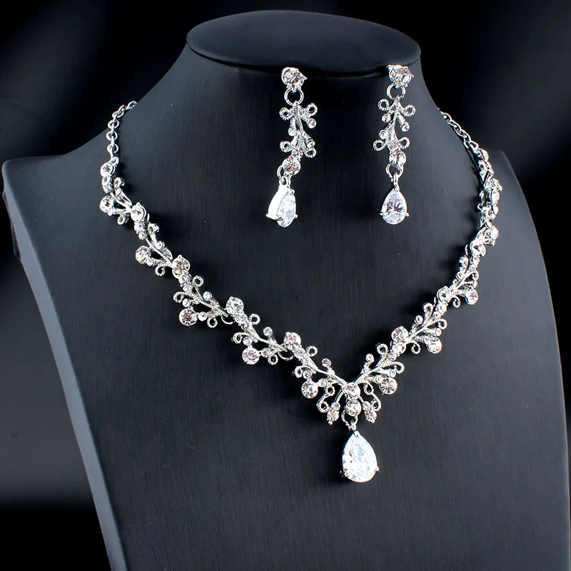 WEIBANG классический цветочный ювелирный набор из кристаллов невесты серебряное ожерелье серьги набор женских свадебных ювелирных изделий Прямая поставка
