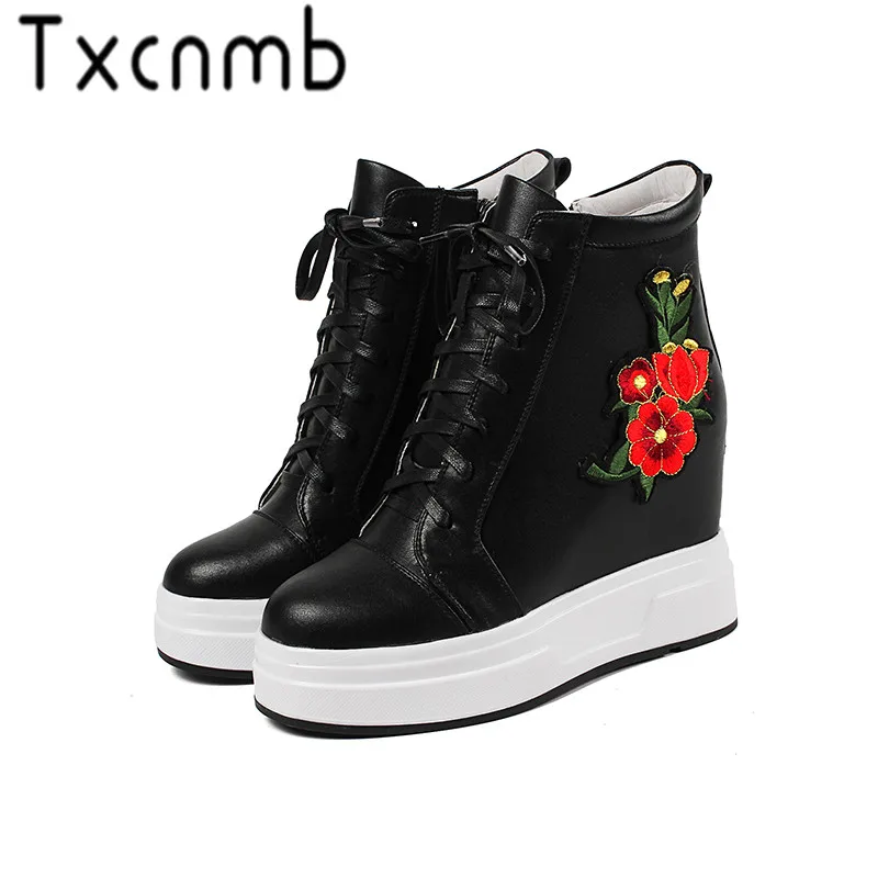 

TXCNMB Genuine Leather Warm Winter Boots Women Shoes Woman Platform Rubber Boots for Ladies High Heels Shoes