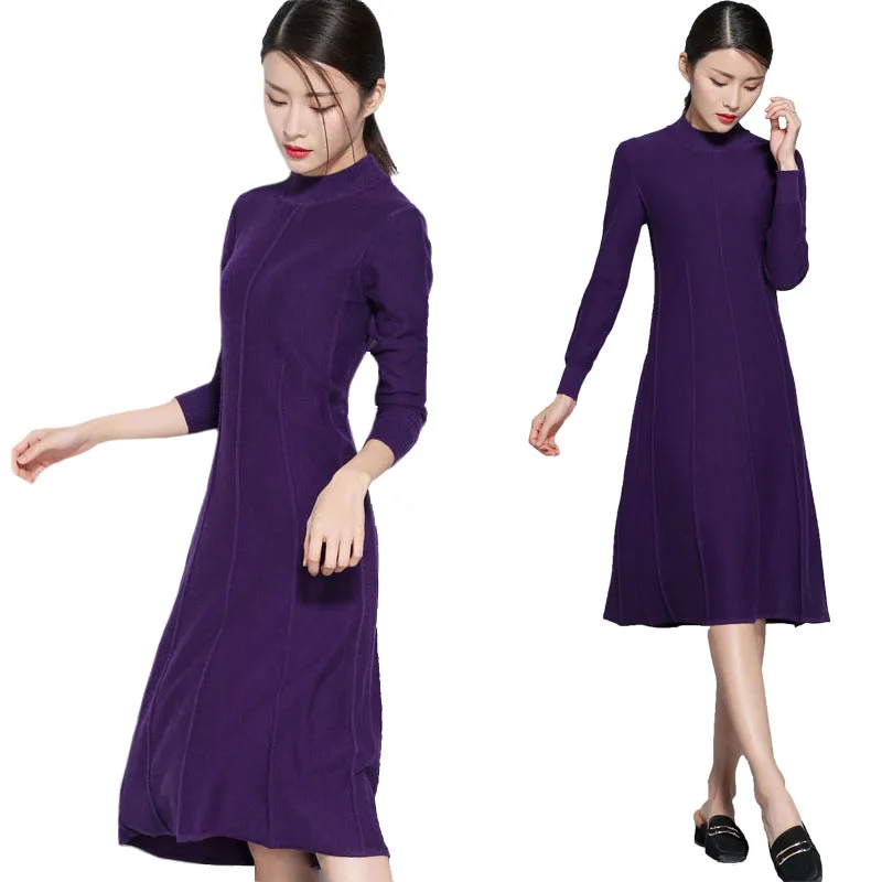 Warm Winter Dress for Women Cashmere Wool Knitted Dress for Winter Long