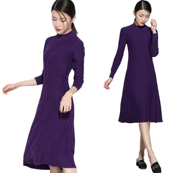 

Warm Winter Dress for Women Cashmere Wool Knitted Dress for Winter Long Sleeves A Line Knitwear Long Slim Sweater Dresses New