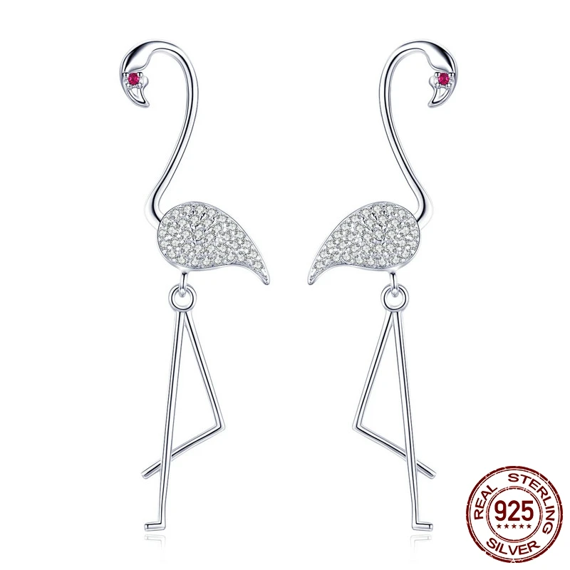 

MYBEBOA Genuine 925 Sterling Silver flamingo Ashes legendary Phoenix Earrings For Women Fashion Sterling Silver Jewelry