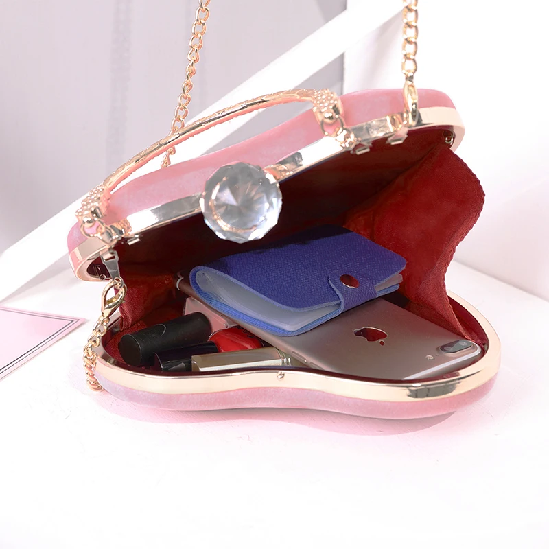 Женские вечерние сумки в форме сердца с бриллиантами; красные/черные сумки на плечо с цепочкой; клатчи на день; вечерние сумки; дизайнерские свадебные сумки