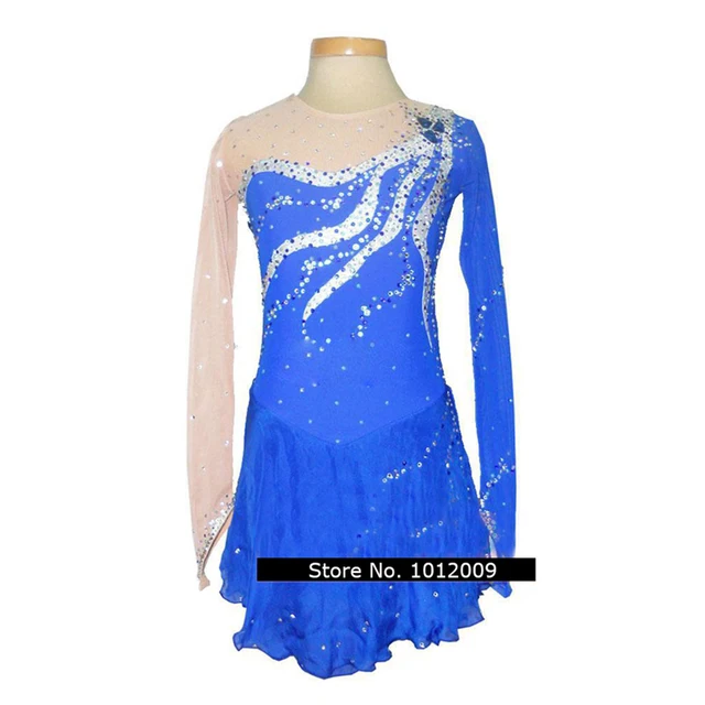 Cheap Customized Costume Ice Skating Figure Skating Dress Gymnastics Adult Child Girl Skirt Competition Blue Rhinestone