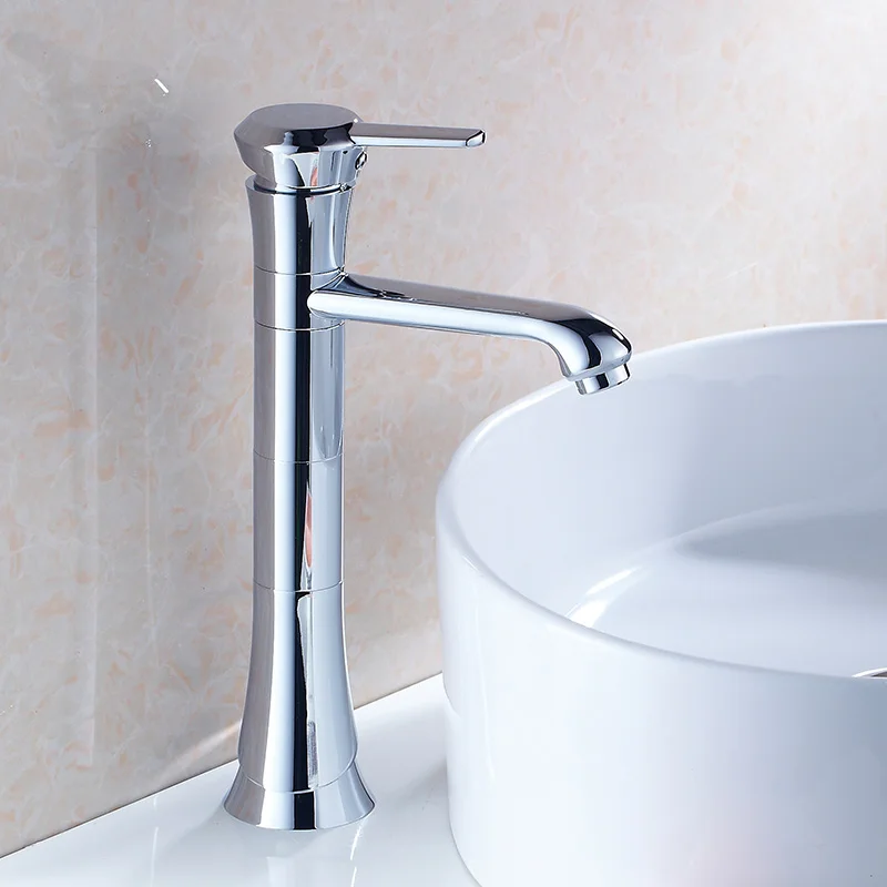 

High quality luxury solid copper electroplated chrome bathroom basin cold and hot water faucet