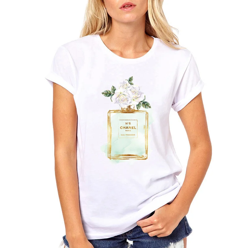 2019 الصيف قمم المرأة زهرة عطر T قميص Camisetas موهير أزياء السيدات س الرقبة قصيرة الأكمام قمم الأبيض عالية الجودة تي شيرت 2019 الصيف قمم المرأة زهرة عطر T قميص Camisetas موهير أزياء السيدات س الرقبة قصيرة الأكمام قمم الأبيض عالية الجودة تي شيرت