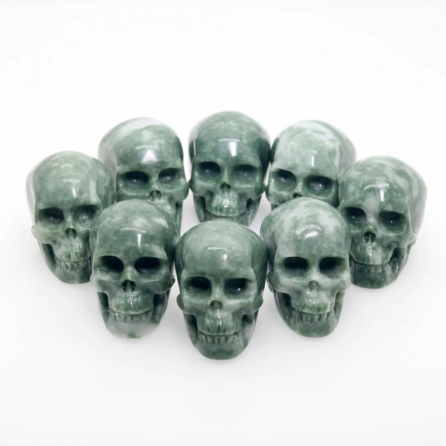 

Randomly Send 1pc 2"GREEN JASPER Handmade Carved Crystal Skull Crystal Realistic Healing Furnishing Articles Figurine