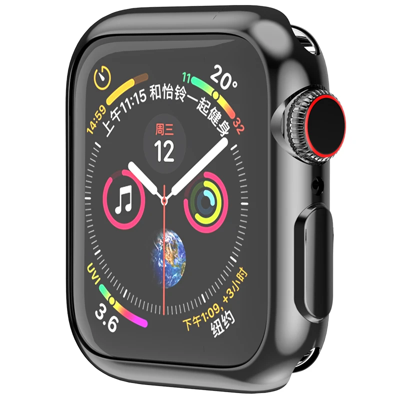 Мягкий чехол из ТПУ для Apple Watch 4 мм 40 мм/44 мм модный защитный силиконовый бампер - Цвет: Черный