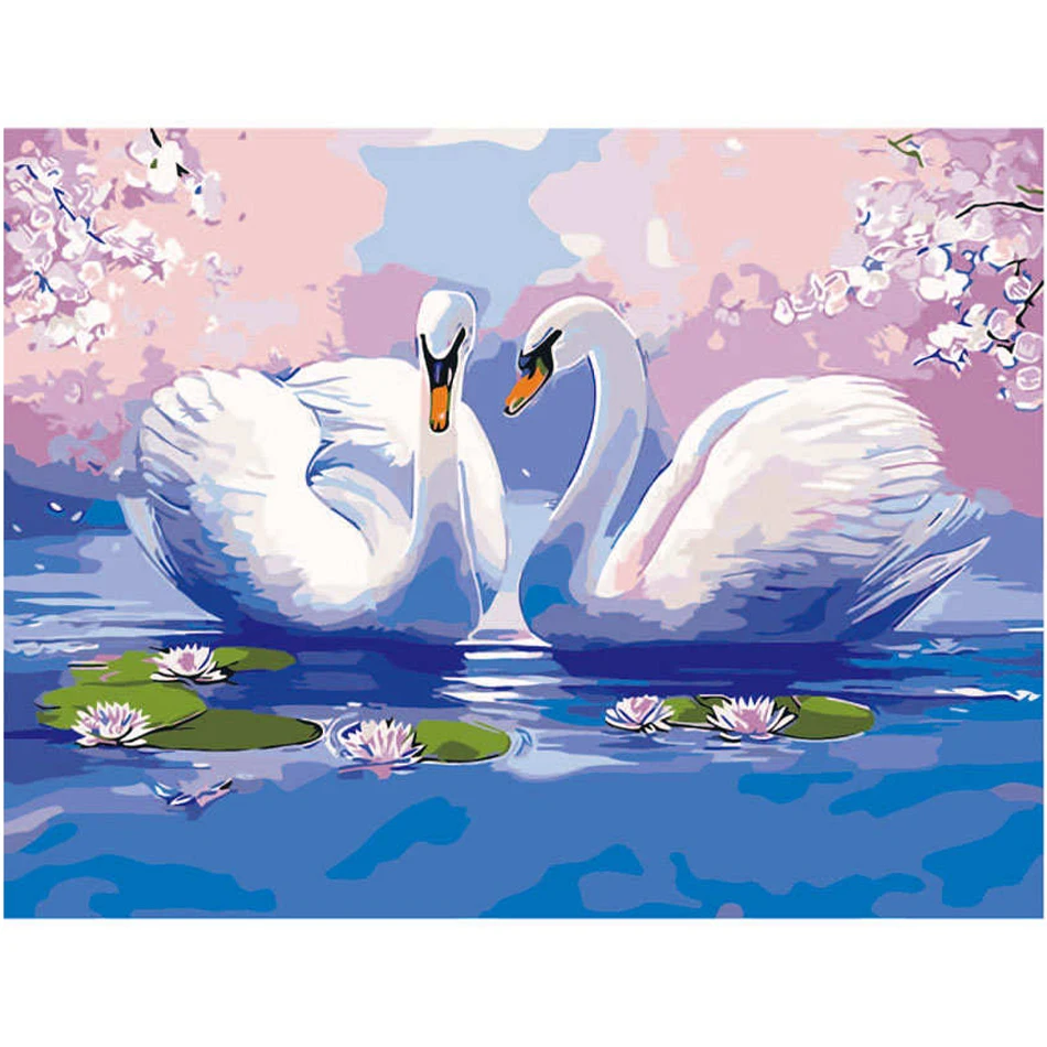 WEEN Swan пара-DIY Краска ing by комплекты номеров для взрослых, краска по номеру Комплект на холсте для начинающих, настенная художественная