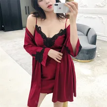 Новинка, сексуальная ночная рубашка с кружевным ремешком и нагрудной накладкой, комплект из двух предметов, ночная рубашка с длинными рукавами, домашний сервис