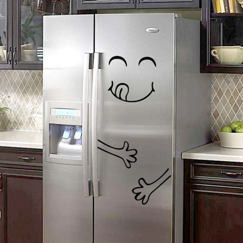 Cute Sticker Fridge Happy Delicious Face Kitchen Fridge Wall Refrigerator Vinyl Stickers Art Wall Decal Home Decor