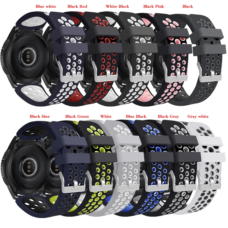 LPWHH Red Silicone Watchband For Samsung Galaxy 46mm SM-R800 Watch Breathable Double-color Silicone Strap Soft Comfortable Belt