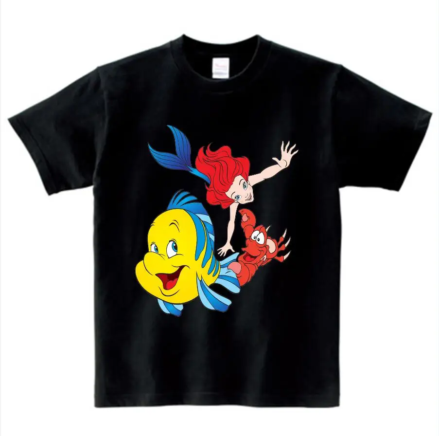 Детская одежда с изображением русалки футболки с короткими рукавами для мальчиков и девочек, топы, футболки для малышей детская одежда футболки N - Цвет: black childreT-shirt