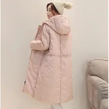New Women Winter Long Section Of Thick Warm Solid Down Cotton Hooded Padded Jacket Wide-waisted Down Coat