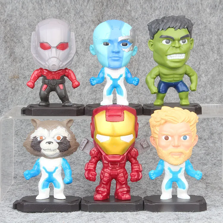 

6pcs/set Marvel Avengers Ironman Nebula Hulk Antman Rocket Raccoon Star Lord 9cm Action Figure Model Toys