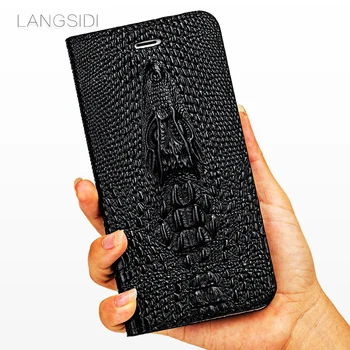 

LANGSIDI Flip Card stand cover for Huawei p30 lite p40 pro p20 p10 mate 30 20 10 Honor10 8X Crocodile skull Genuine Leather case