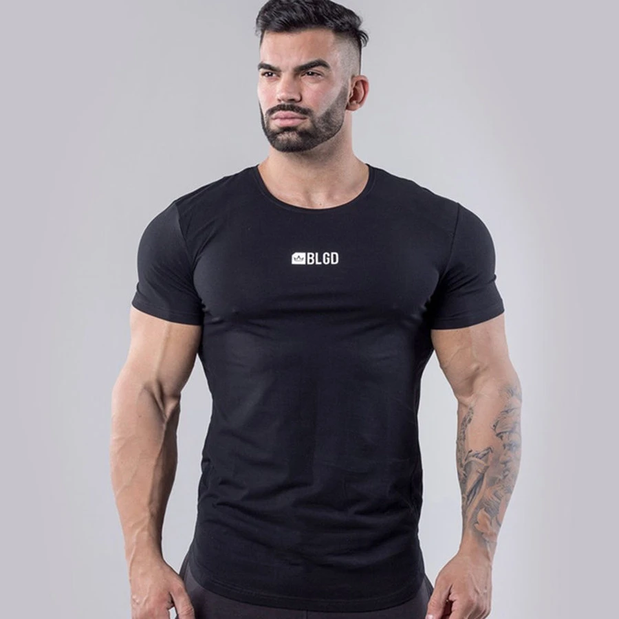 Camiseta de manga corta algodón para hombre, camisetas ajustadas para gimnasio, culturismo, Fitness, entrenamiento informal, ropa de marca| - AliExpress