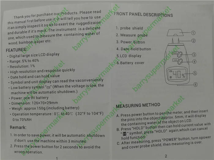 MD814 Digital Wood moisture meter humity meter timber 5-40%
