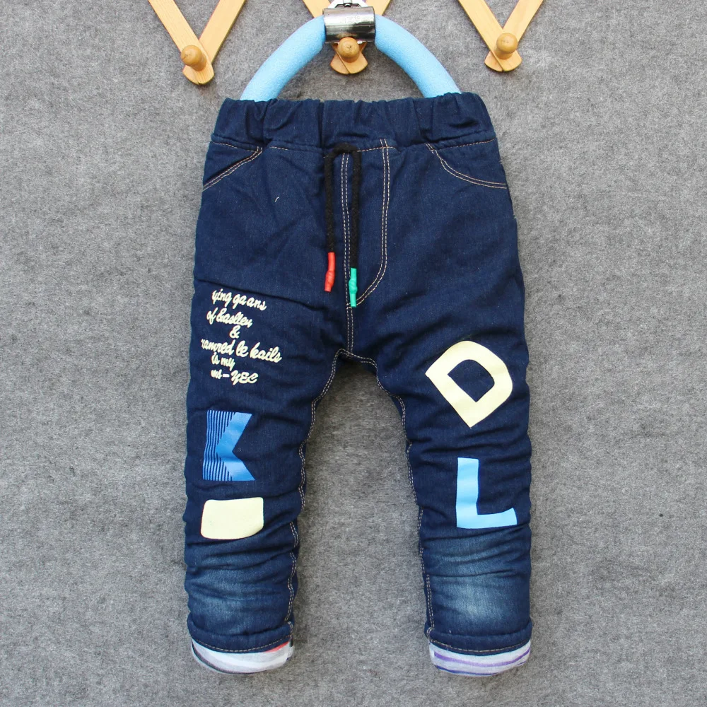 Kids Jeans Winter Autumn Quilted Children Warm Long Pants Casual trousers Baby Boys Drawstring Jeans  2T-6T