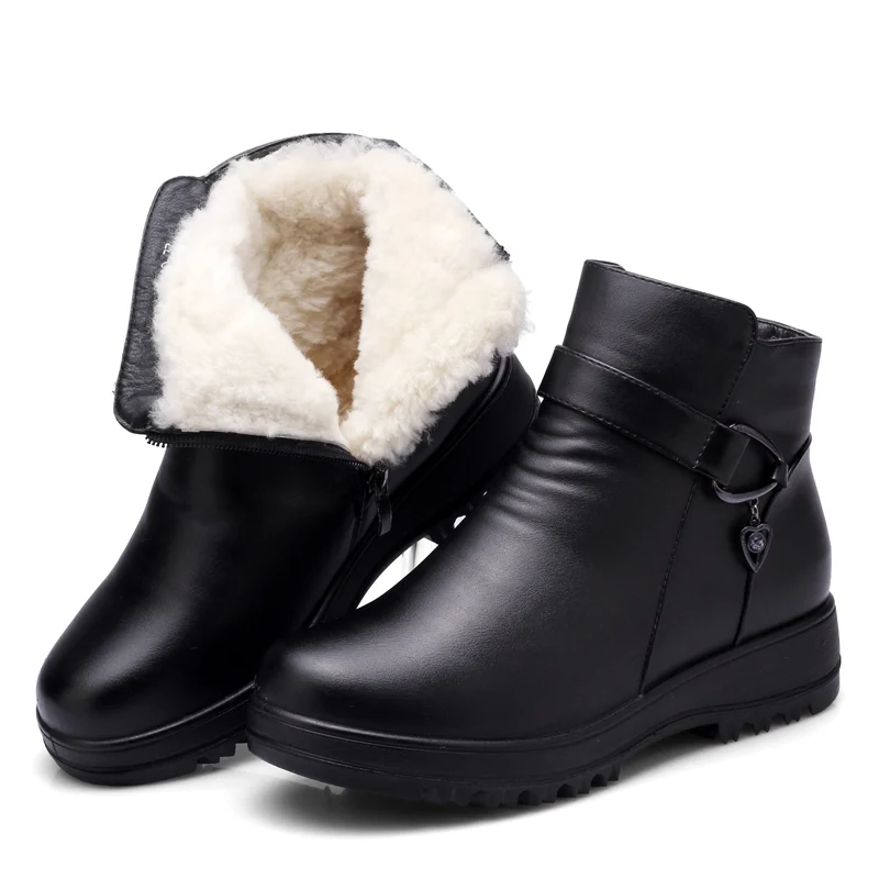 

2018 New Fashion Winter Shoes Anti-slip Cotton Shoes Flat Cow Leather Shoes Wool Boots Women Boots Warm Comfortable Snow Boots