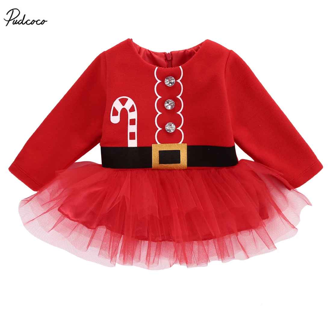 

2017 New Kids Baby Girls Clothes Christmas Santa Claus Long Sleeve Button Tulle Dress Back Zipper Dresses Outfit Costume