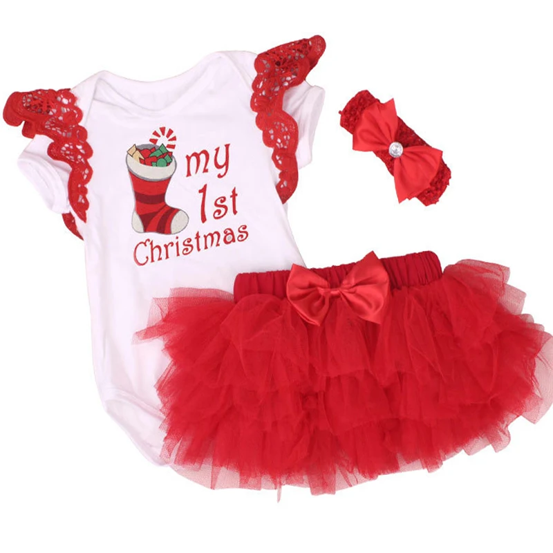 

New Fashion Christmas Summer BABY Bodysuits Tutu Dress 1st XMAS girls clothes infant cartoon baby romper bebe baby girl clothing