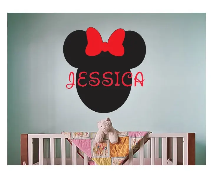 

Hot Selling Minnie Mouse Head Personalized Name Wall Decal Girls Kids Nursery Vinyl Wall Stickers Lovely Custom Name DecorSYY311