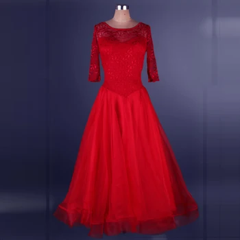 

Ballroom dance costume senior lace half sleeves ballroom dance dresses for lady ballroom dance competition dresses