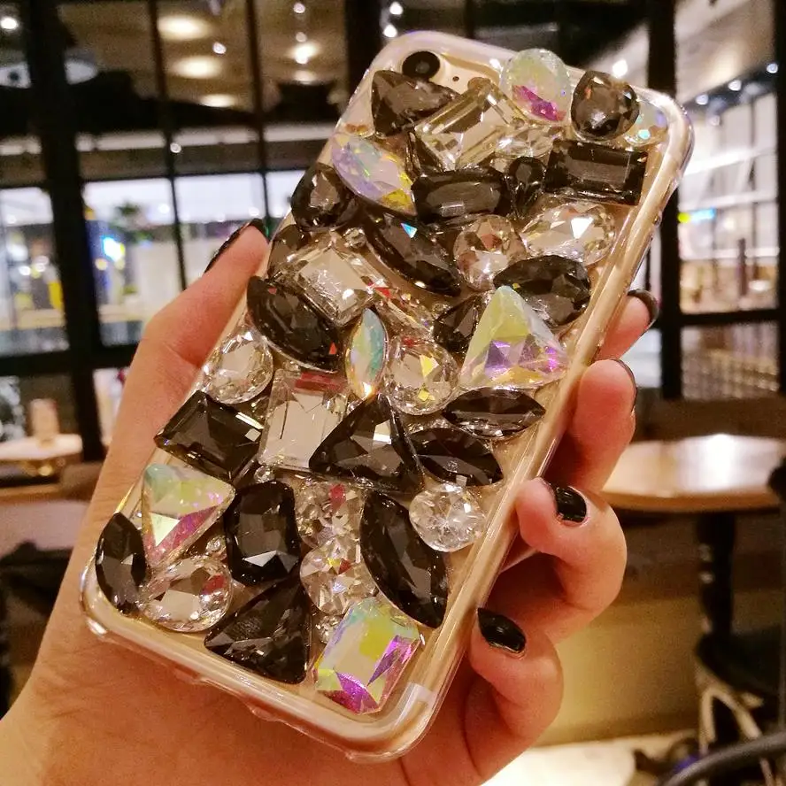 Блестящий 3D чехол для iPhone 7 7plus украшенный кристаллами и стразами ручной работы