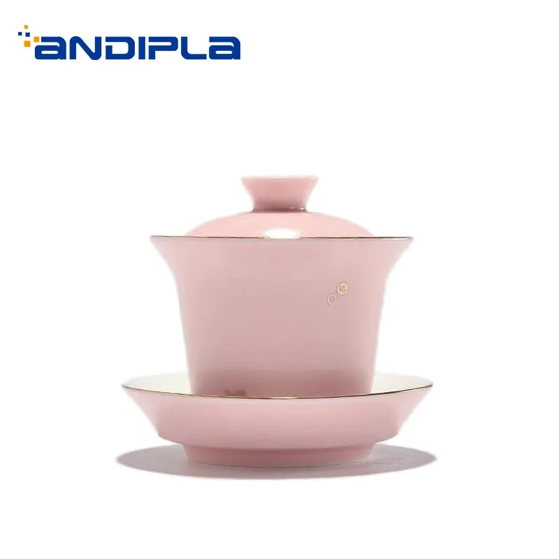 Лаконичный розовый керамический фарфор Gaiwan офисная чайная церемония посуда для