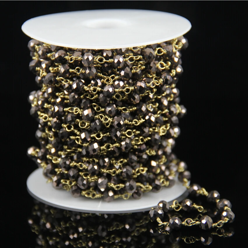 

DIY 5Meter Rosary Style Beaded Chain,Tone Wire Wrapped Black Faceted Glass Beads,Chain Beaded Necklace Bracelet Jewelry Making