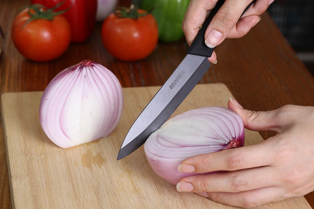 Набор кухонных ножей, циркониевый керамический нож " 4" " 6" дюймов+ Овощечистка+ крышки, черное лезвие, набор ножей для овощей, фруктов, шеф-повара