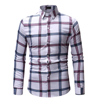 

Men's spring and autumn plaid long-sleeve pullover buttonhole sweater shirt long-sleeve shirt men's plaid cotton casual shirt