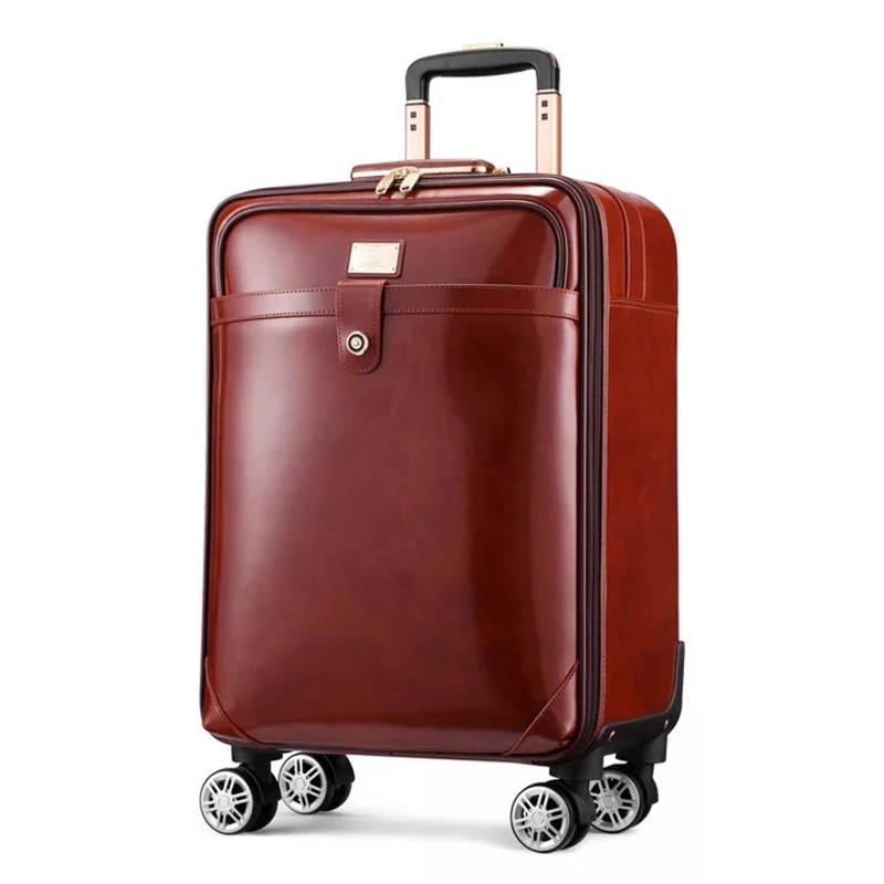 Brand Genuine Leather Fashion Rolling Luggage Spinner Carry On High