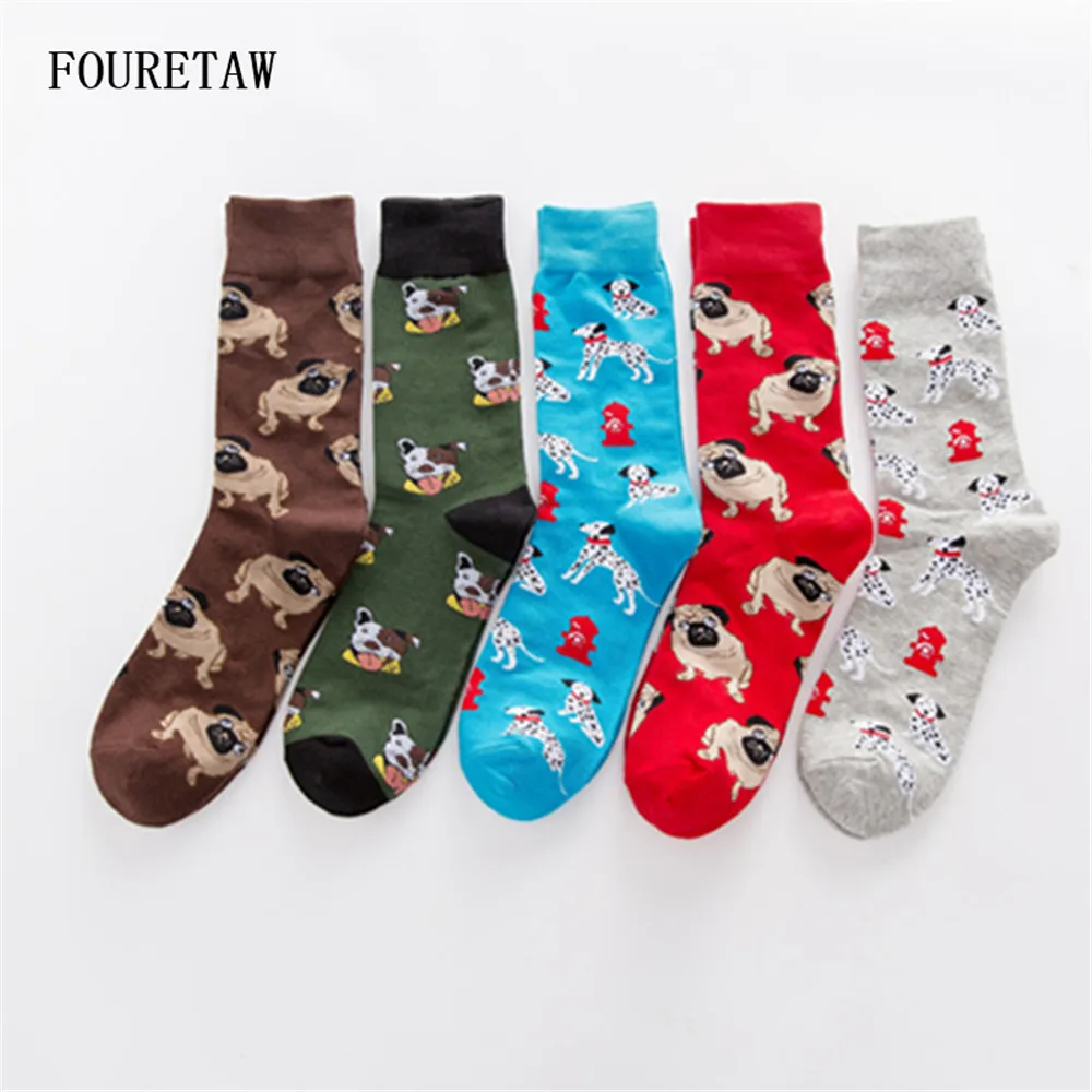 

FOURETAW 1 Pair Street Fashion Cute Dog Dalmatian Pug Design Winter Autumn Personality Lover Unisex Mens Cotton Long Crew Socks