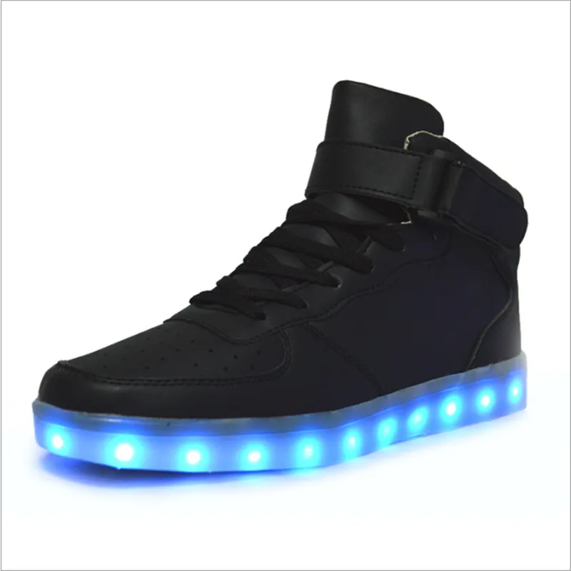 Детская светящаяся обувь для мальчиков и девочек; USB зарядное устройство; Светодиодный светильник с высоким верхом; Светящиеся детские кроссовки для мальчиков; детская спортивная обувь на шнуровке; тренировочная обувь - Цвет: Black H