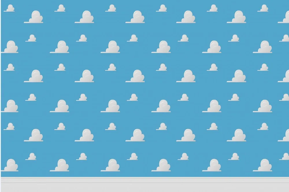 7x5FT Виниловый фон для студийной фотосъемки с изображением героев мультфильма «История игрушек» с белыми облаками, светильник с изображением голубого неба на заказ 220x150 см