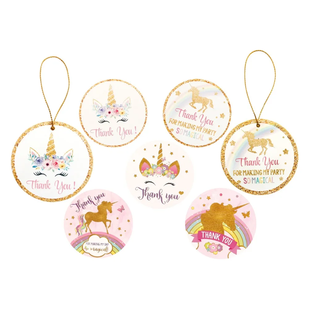 

Frigg 24/40pcs New The Unicorn Candy Bag Sticker Birthday Party Decors Thank you Mermaid Gift Box Stickers Packaging For Gifts