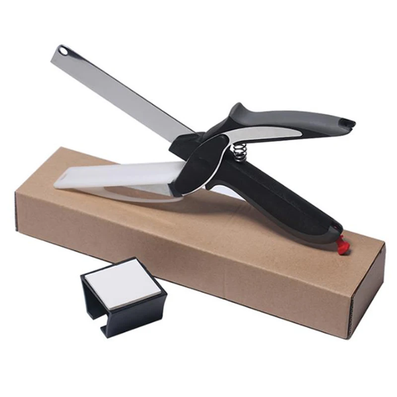 

High quality Multi-Function Vegetable Cutter Scissor 2 in 1 Cutting Board Cutter Stainless Steel Ourdoor Smart Vegetable Knife