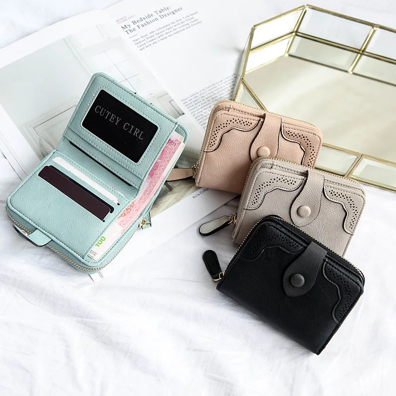 

Fashion Women Leather Wallet Female VintageTri-Folds Cash Purse Lady Small pink Clutch Coin Purses Holders Carteras
