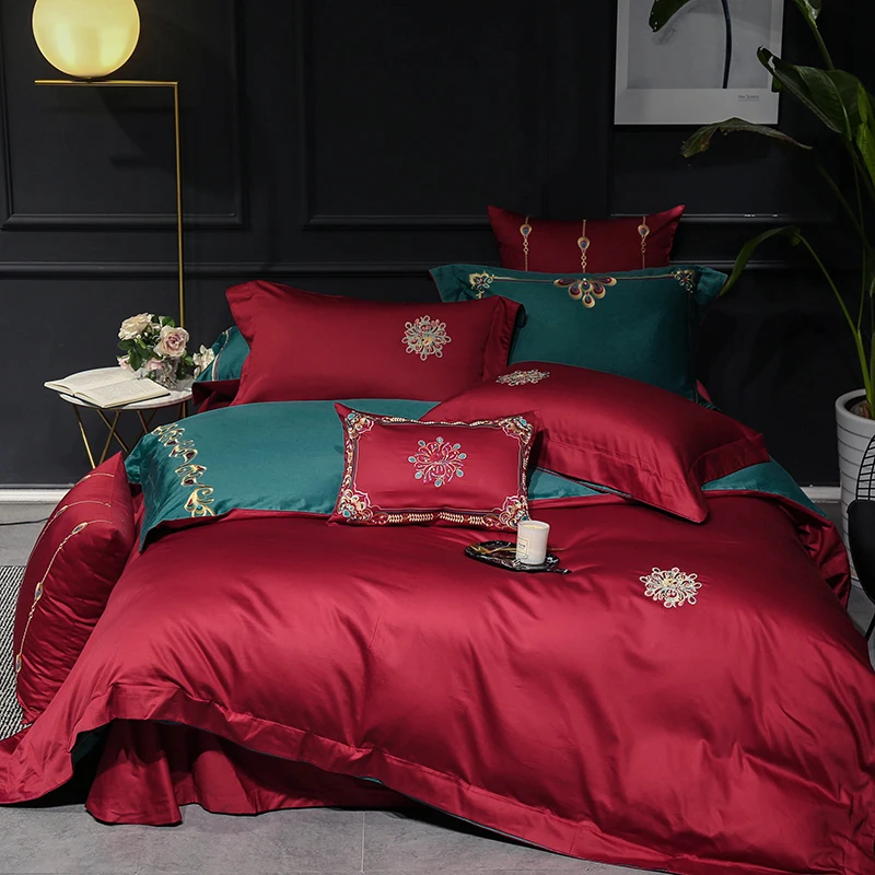 Waliicorners 4/7pcs Luxury Egyptian cotton bed linen sheets Royal Embroidery Bedding Set duvet covers India style bedclothes 10 KG0B2638