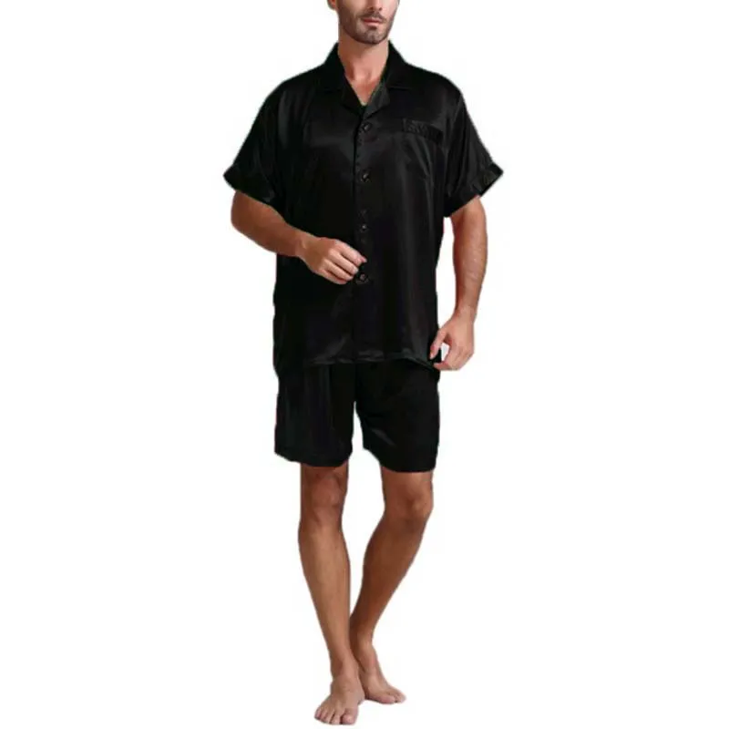 Модное атласное шелковое ночное белье, комплект для мужчин s, пижамный комплект, футболка, топы, шорты, искусственный шелк, Мужская пижама