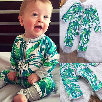 

2016 Autumn Winter Infant kids Bamboo Leaves Romper Baby Girls Boys Long Sleeve Romper Jumpsuit Outfits Clothes